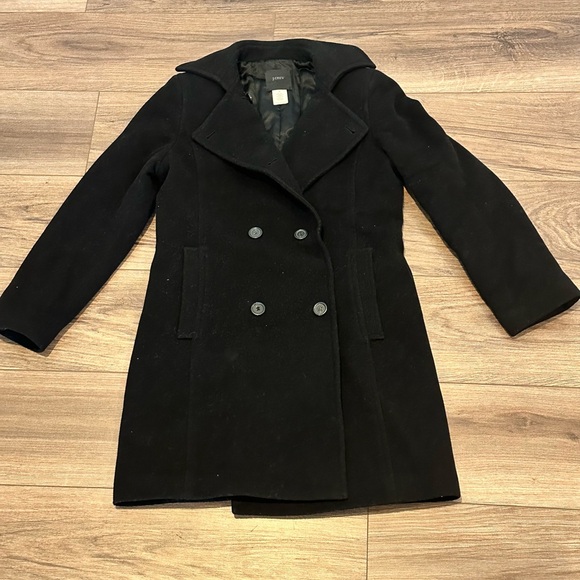 J. Crew Wool Black Double Breasted Pea Coat Size Petite 0 - Picture 2 of 7